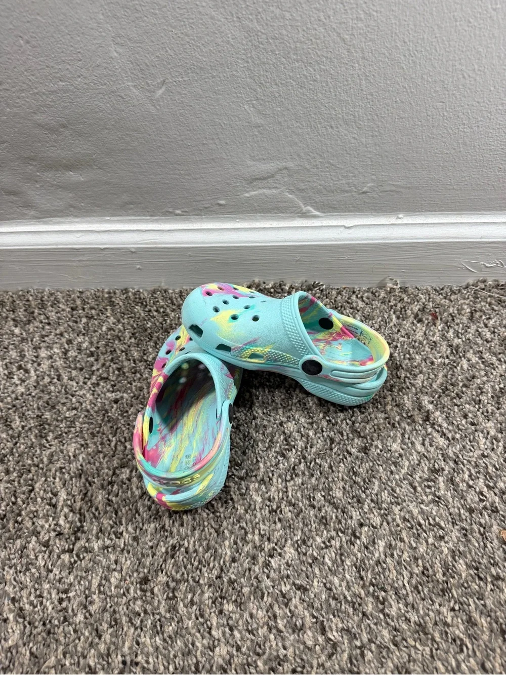 CROCS Kids Aqua Multi-Color Tie-Dye Slip-Ons